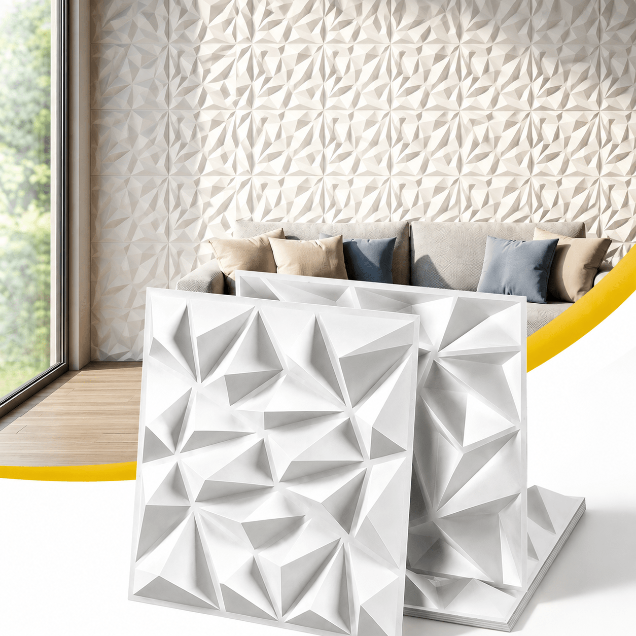 3D Diamond PVC Wall Panels 50x50cm Set of 15 - White - Home & Garden > Decor > Wallpaper - Rivercity House & Home Co. (ABN 18 642 972 209) - Affordable Modern Furniture Australia