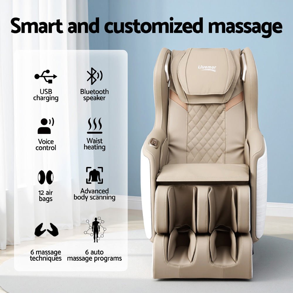 3D OLIN Electric Massage Chair Recliner with 3D Massager - White & Beige - Furniture > Bar Stools & Chairs > Massage Chairs - Rivercity House & Home Co. (ABN 18 642 972 209) - Affordable Modern Furniture Australia