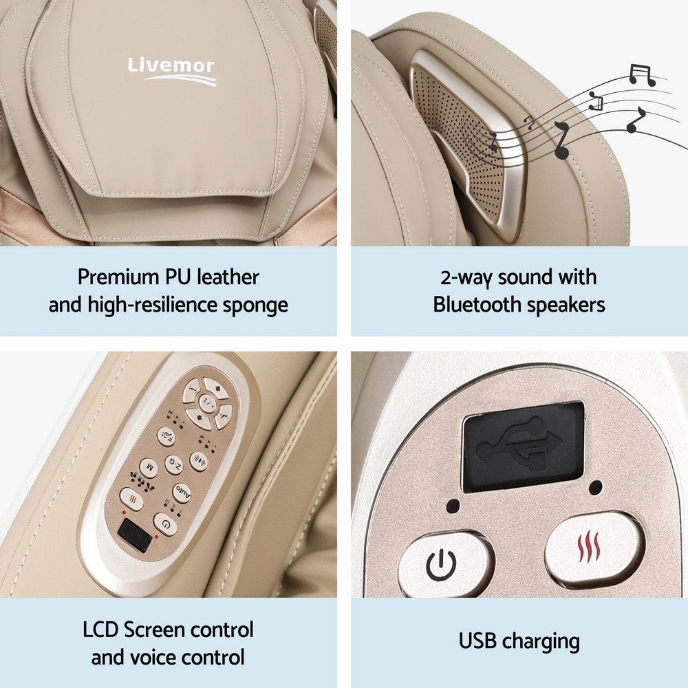 3D OLIN Electric Massage Chair Recliner with 3D Massager - White & Beige - Furniture > Bar Stools & Chairs > Massage Chairs - Rivercity House & Home Co. (ABN 18 642 972 209) - Affordable Modern Furniture Australia