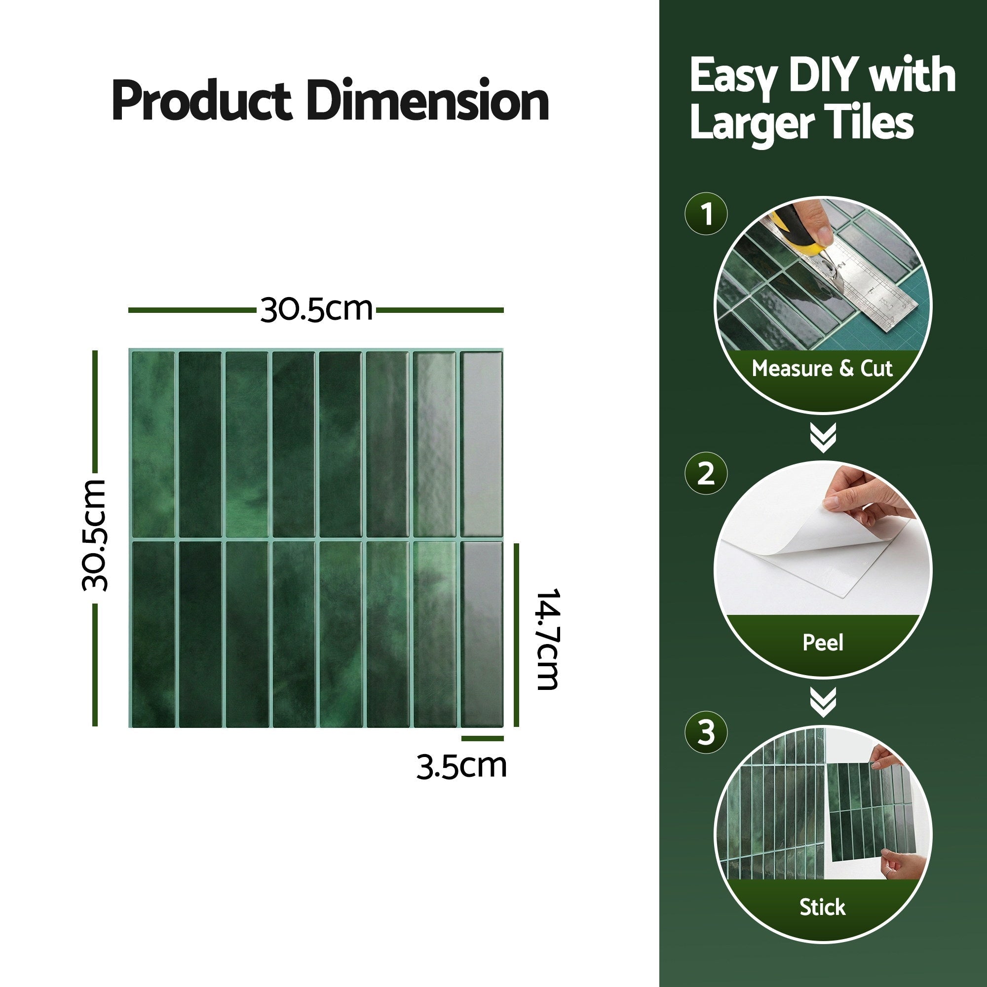 3D Peel and Stick LinearGrid Wall Tiles 10 Sheets - Green - Home & Garden > Decor > Wallpaper - Rivercity House & Home Co. (ABN 18 642 972 209) - Affordable Modern Furniture Australia