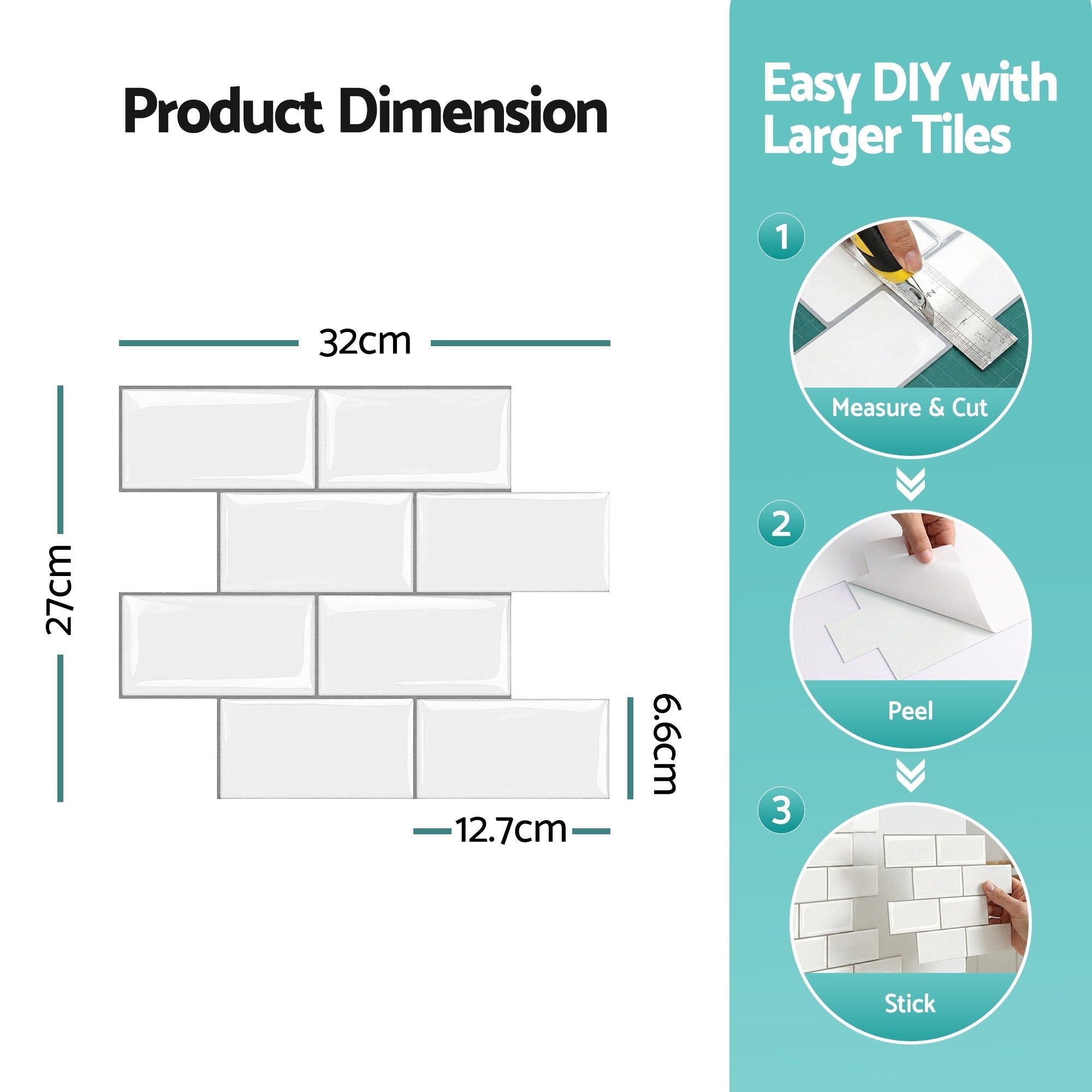 3D Peel and Stick Subway Wall Tiles 10 Sheets 2.3mm Thick - White - Home & Garden > Decor > Wallpaper - Rivercity House & Home Co. (ABN 18 642 972 209) - Affordable Modern Furniture Australia