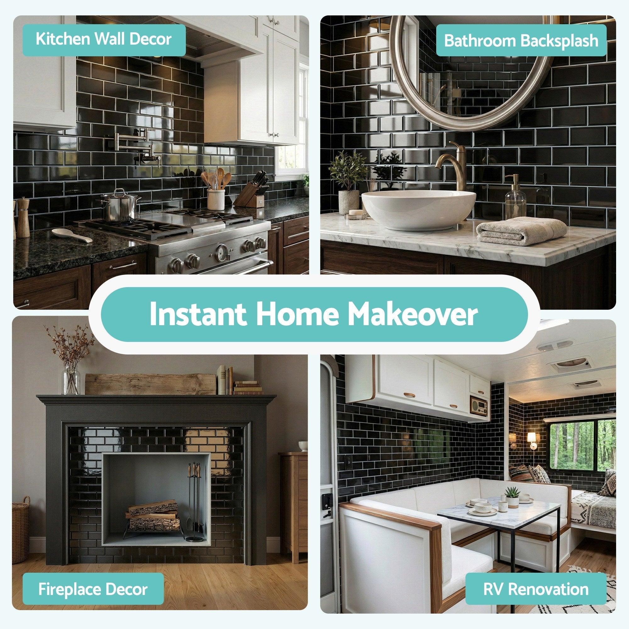 3D Peel and Stick Subway Wall Tiles 10 Sheets - Black - Home & Garden > Decor > Wallpaper - Rivercity House & Home Co. (ABN 18 642 972 209) - Affordable Modern Furniture Australia