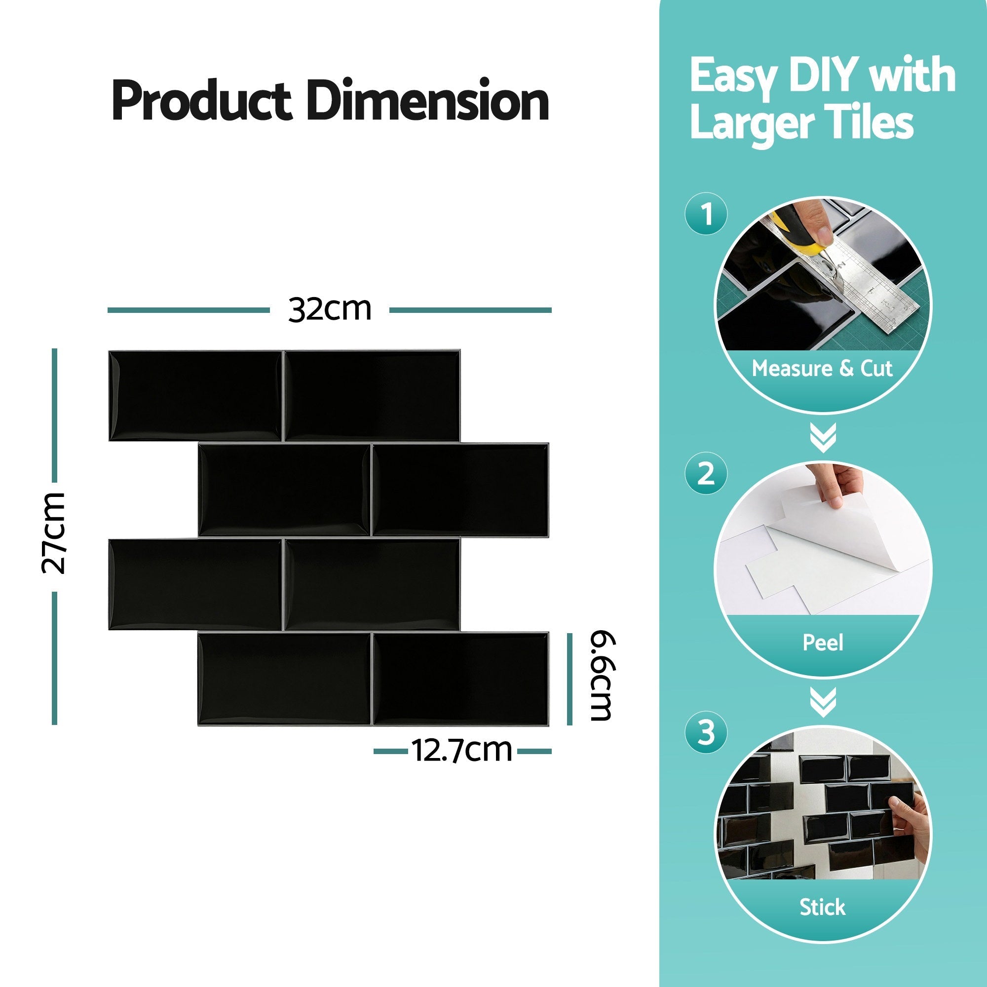 3D Peel and Stick Subway Wall Tiles 10 Sheets - Black - Home & Garden > Decor > Wallpaper - Rivercity House & Home Co. (ABN 18 642 972 209) - Affordable Modern Furniture Australia