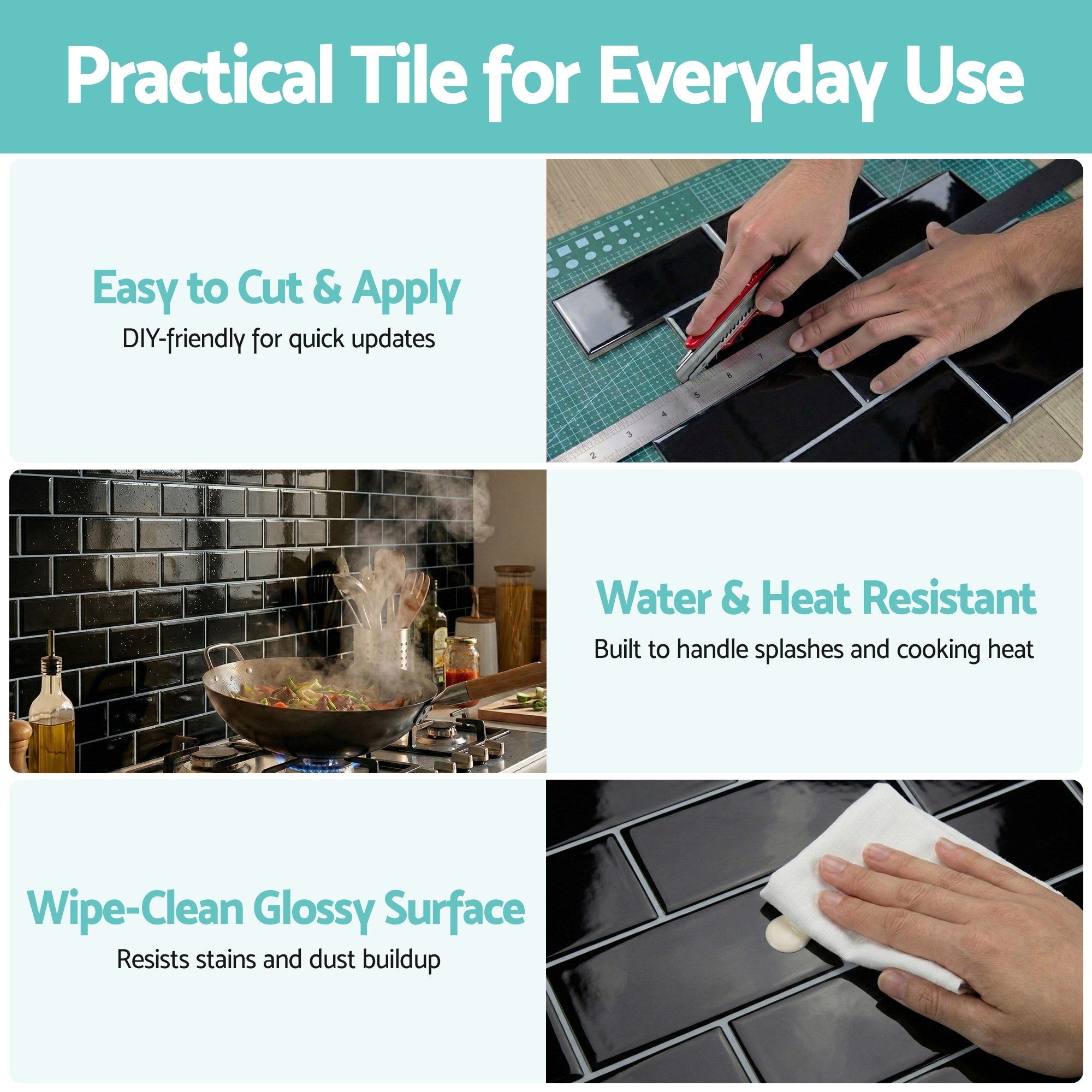 3D Peel and Stick Subway Wall Tiles 10 Sheets - Black - Home & Garden > Decor > Wallpaper - Rivercity House & Home Co. (ABN 18 642 972 209) - Affordable Modern Furniture Australia