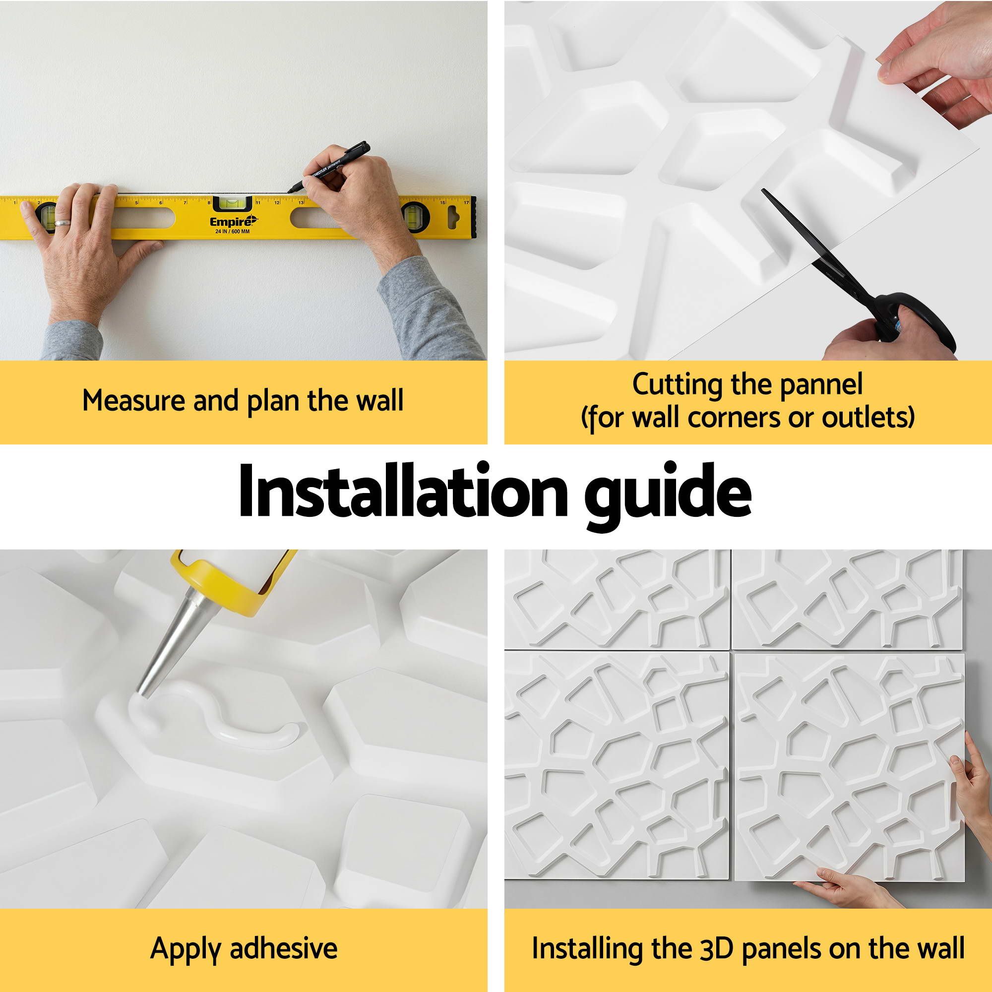3D PVC Decorative Wall Panels 50x50cm Set of 15 - White - Home & Garden > Decor > Wallpaper - Rivercity House & Home Co. (ABN 18 642 972 209) - Affordable Modern Furniture Australia