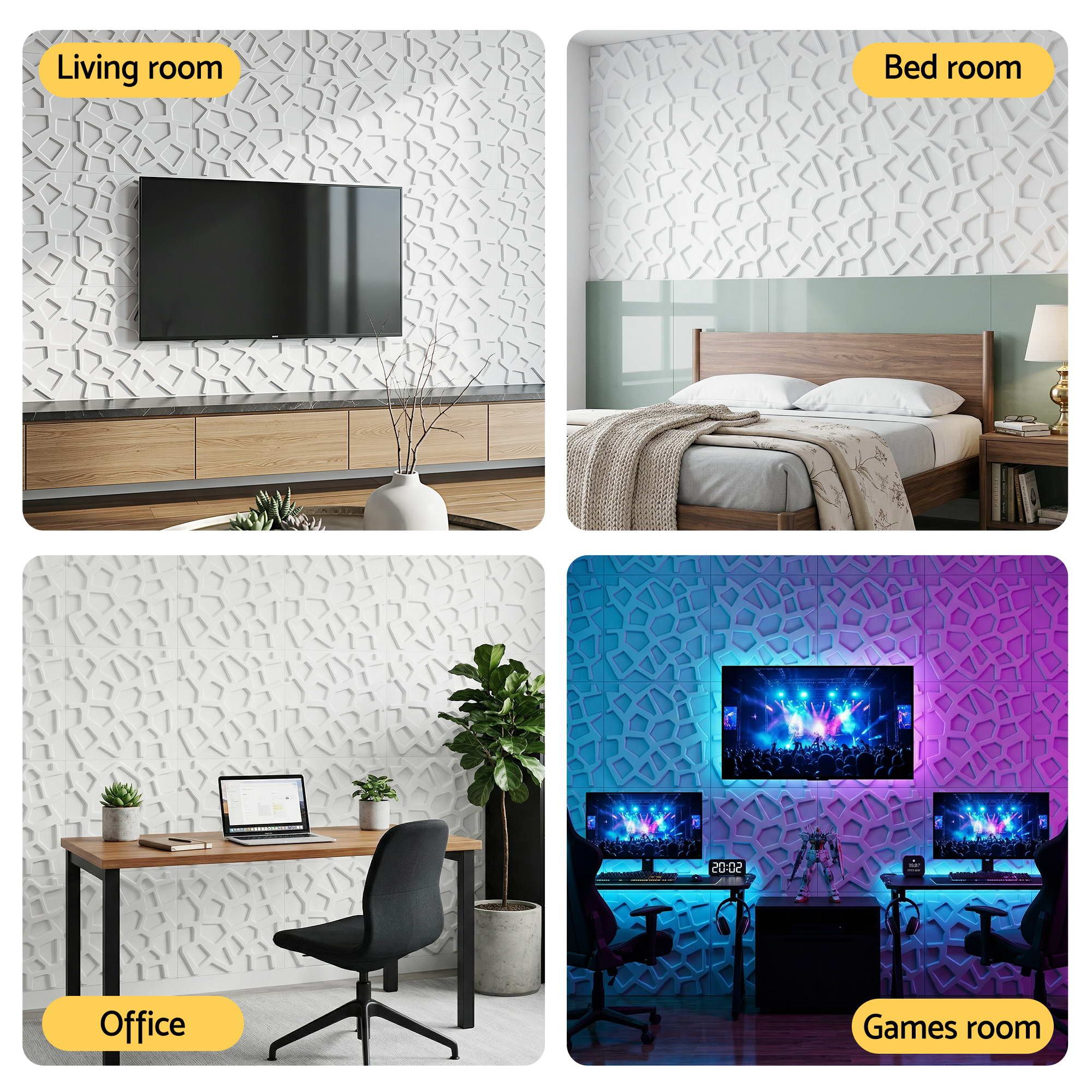 3D PVC Decorative Wall Panels 50x50cm Set of 15 - White - Home & Garden > Decor > Wallpaper - Rivercity House & Home Co. (ABN 18 642 972 209) - Affordable Modern Furniture Australia