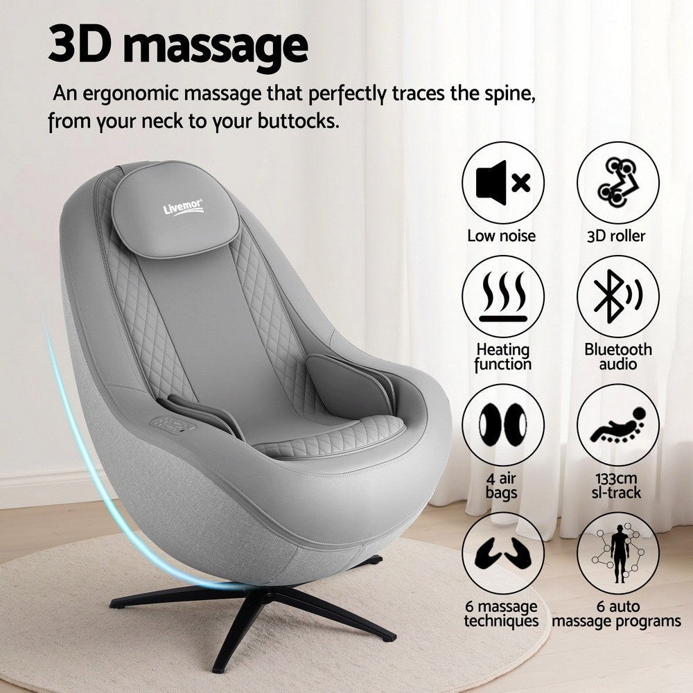 3D Roli Electric Massage Chair Recliner with Bluetooth Speakers - Grey - Furniture > Bar Stools & Chairs > Massage Chairs - Rivercity House & Home Co. (ABN 18 642 972 209) - Affordable Modern Furniture Australia