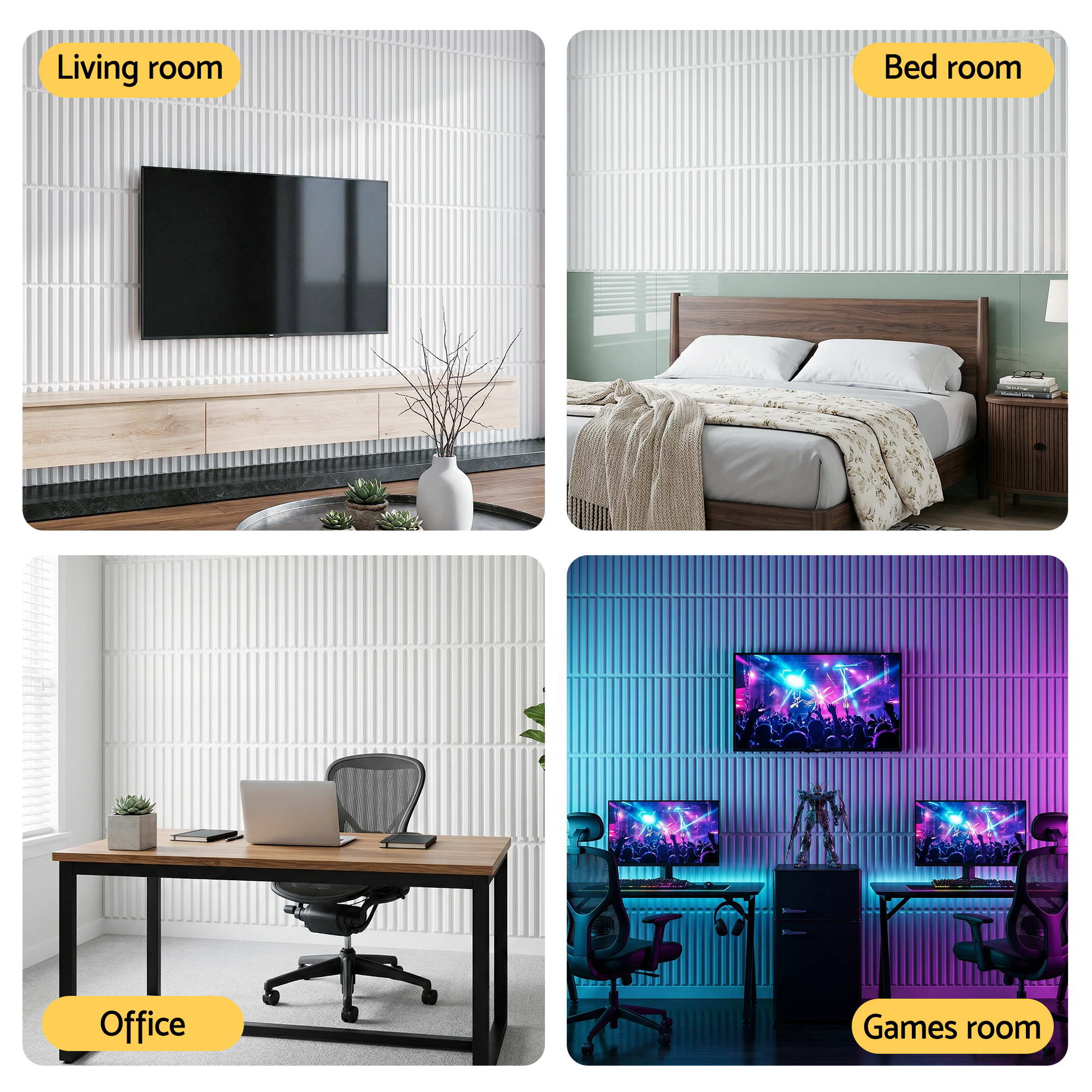 3D Vertical PVC Wall Panels 50x50cm Set of 15 - White - Home & Garden > Decor > Wallpaper - Rivercity House & Home Co. (ABN 18 642 972 209) - Affordable Modern Furniture Australia