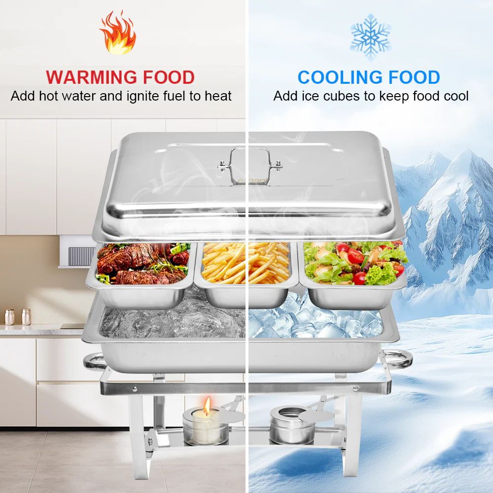 3LX3 Chafing Dish Set, Premium 410 Stainless Steel Buffet Warmer, Bain Marie Food Server with Fuel Holders & Lid, Stackable Catering Equipment for Hotels, Parties, Weddings & Banquets, Silver - Appliances > Kitchen Appliances > Food Warmers & Chafing Dishes - Rivercity House & Home Co. (ABN 18 642 972 209) - Affordable Modern Furniture Australia