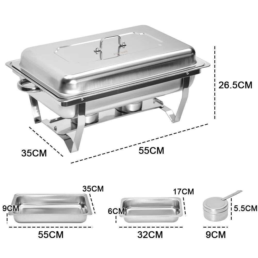 3LX3 Chafing Dish Set, Premium 410 Stainless Steel Buffet Warmer, Bain Marie Food Server with Fuel Holders & Lid, Stackable Catering Equipment for Hotels, Parties, Weddings & Banquets, Silver - Appliances > Kitchen Appliances > Food Warmers & Chafing Dishes - Rivercity House & Home Co. (ABN 18 642 972 209) - Affordable Modern Furniture Australia