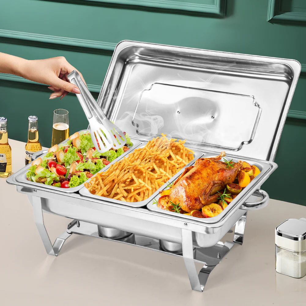 3LX3 Chafing Dish Set, Premium 410 Stainless Steel Buffet Warmer, Bain Marie Food Server with Fuel Holders & Lid, Stackable Catering Equipment for Hotels, Parties, Weddings & Banquets, Silver - Appliances > Kitchen Appliances > Food Warmers & Chafing Dishes - Rivercity House & Home Co. (ABN 18 642 972 209) - Affordable Modern Furniture Australia