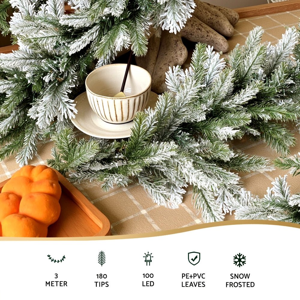 3M Christmas Garland Pre - lit LED Lights Snow Frosted Tips Decor - Occasions > Christmas > Christmas Wreaths & Garlands - Rivercity House & Home Co. (ABN 18 642 972 209) - Affordable Modern Furniture Australia