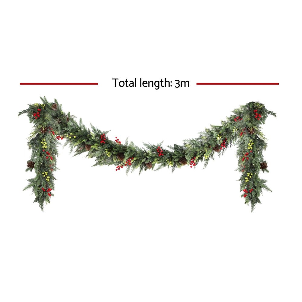 3M Christmas Garland Pre - lit LED with Pine Cones Xmas Decor Green - Occasions > Christmas > Christmas Wreaths & Garlands - Rivercity House & Home Co. (ABN 18 642 972 209) - Affordable Modern Furniture Australia