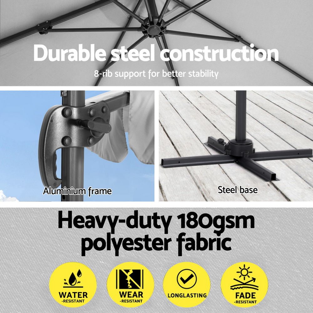 3m Outdoor Umbrella Cantilever 360 Degree Tilt Beach Roma Grey - Home & Garden > Shading > Umbrellas & Sunshades - Rivercity House & Home Co. (ABN 18 642 972 209) - Affordable Modern Furniture Australia