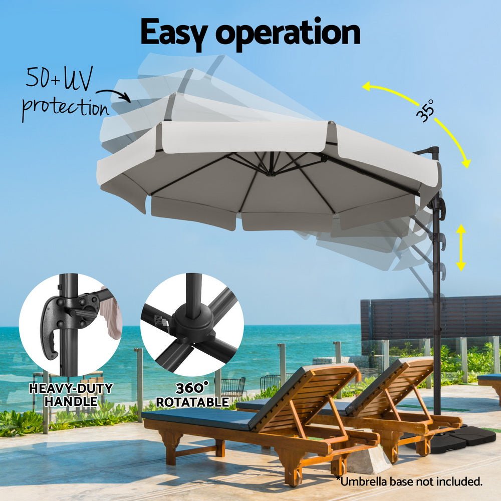 3m Outdoor Umbrella Cantilever 360 Degree Tilt Beach Roma Grey - Home & Garden > Shading > Umbrellas & Sunshades - Rivercity House & Home Co. (ABN 18 642 972 209) - Affordable Modern Furniture Australia