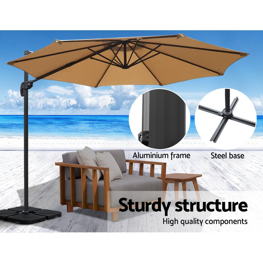 3m Outdoor Umbrella w/Base Cantilever Beach Roma 360 Degree Tilt Beige - Home & Garden > Shading > Umbrellas & Sunshades - Rivercity House & Home Co. (ABN 18 642 972 209) - Affordable Modern Furniture Australia