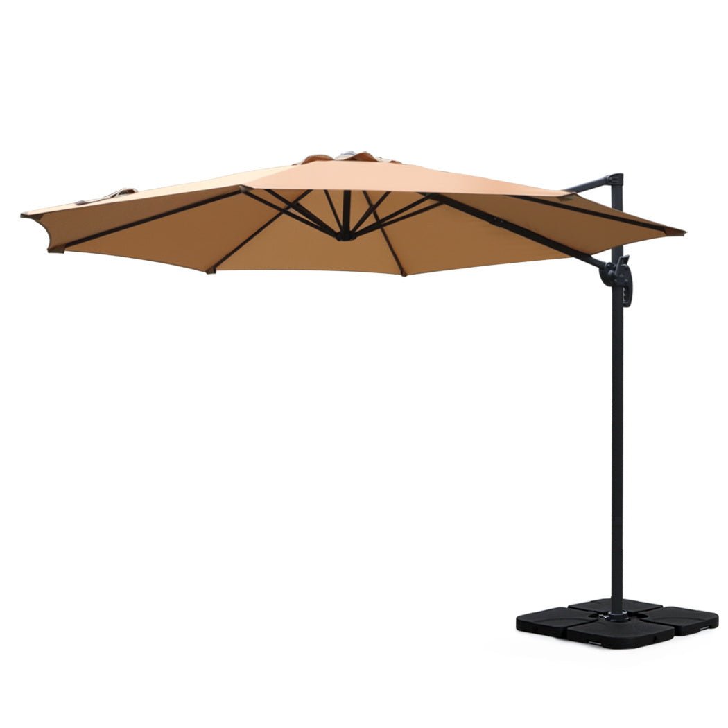 3m Outdoor Umbrella w/Base Cantilever Beach Roma 360 Degree Tilt Beige - Home & Garden > Shading > Umbrellas & Sunshades - Rivercity House & Home Co. (ABN 18 642 972 209) - Affordable Modern Furniture Australia