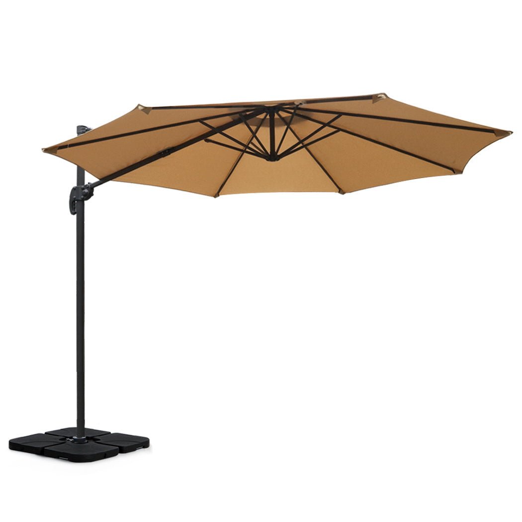 3m Outdoor Umbrella w/Base Cantilever Beach Roma 360 Degree Tilt Beige - Home & Garden > Shading > Umbrellas & Sunshades - Rivercity House & Home Co. (ABN 18 642 972 209) - Affordable Modern Furniture Australia