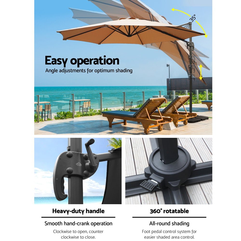 3m Outdoor Umbrella w/Base Cantilever Beach Roma 360 Degree Tilt Beige - Home & Garden > Shading > Umbrellas & Sunshades - Rivercity House & Home Co. (ABN 18 642 972 209) - Affordable Modern Furniture Australia
