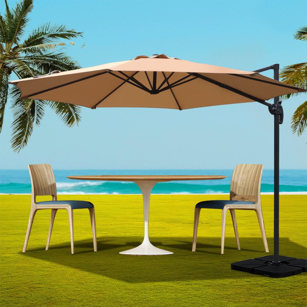 3m Outdoor Umbrella w/Base Cantilever Beach Roma 360 Degree Tilt Beige - Home & Garden > Shading > Umbrellas & Sunshades - Rivercity House & Home Co. (ABN 18 642 972 209) - Affordable Modern Furniture Australia