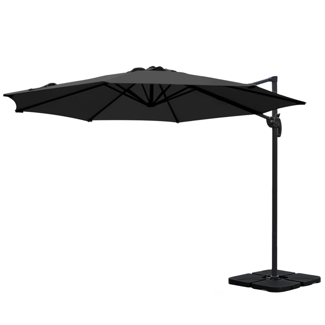 3m Outdoor Umbrella w/Base Cantilever Beach Roma 360 Degree Tilt Black - Home & Garden > Shading > Umbrellas & Sunshades - Rivercity House & Home Co. (ABN 18 642 972 209) - Affordable Modern Furniture Australia