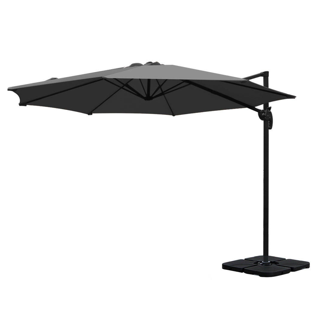 3m Outdoor Umbrella w/Base Cantilever Beach Roma 360 Degree Tilt Charcoal - Home & Garden > Shading > Umbrellas & Sunshades - Rivercity House & Home Co. (ABN 18 642 972 209) - Affordable Modern Furniture Australia