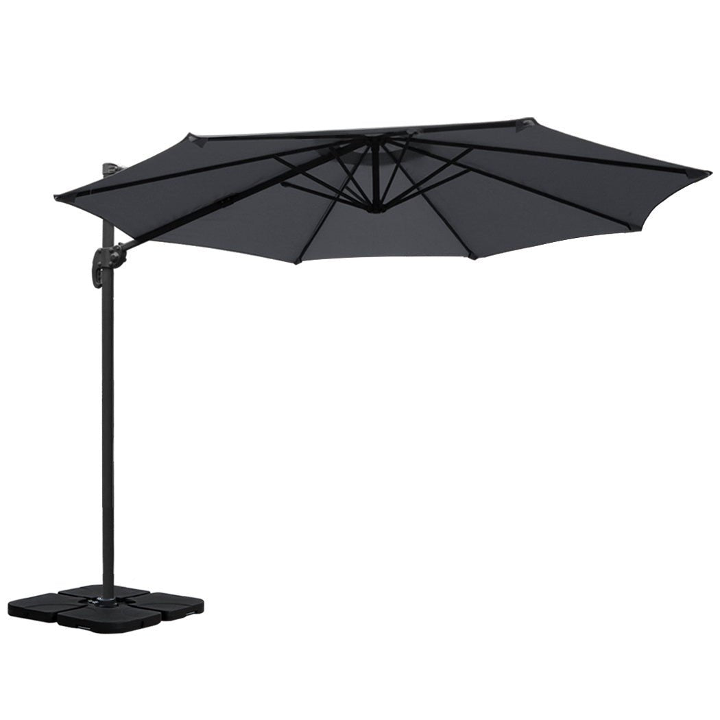 3m Outdoor Umbrella w/Base Cantilever Beach Roma 360 Degree Tilt Charcoal - Home & Garden > Shading > Umbrellas & Sunshades - Rivercity House & Home Co. (ABN 18 642 972 209) - Affordable Modern Furniture Australia
