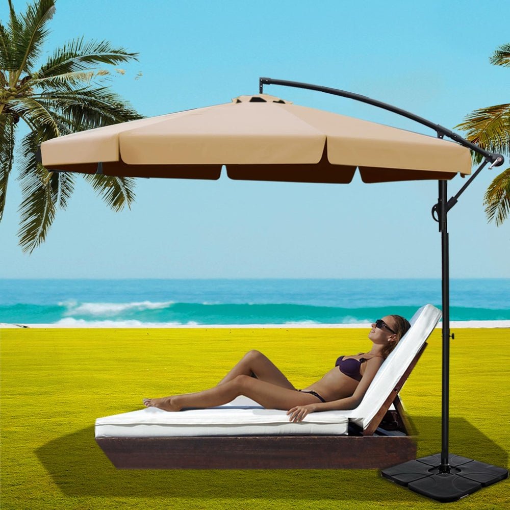 3m Outdoor Umbrella w/Base Cantilever Garden Beach Patio Beige - Home & Garden > Shading - Rivercity House & Home Co. (ABN 18 642 972 209) - Affordable Modern Furniture Australia
