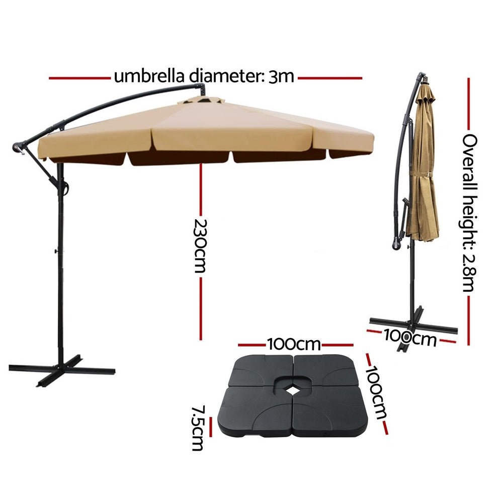 3m Outdoor Umbrella w/Base Cantilever Garden Beach Patio Beige - Home & Garden > Shading - Rivercity House & Home Co. (ABN 18 642 972 209) - Affordable Modern Furniture Australia