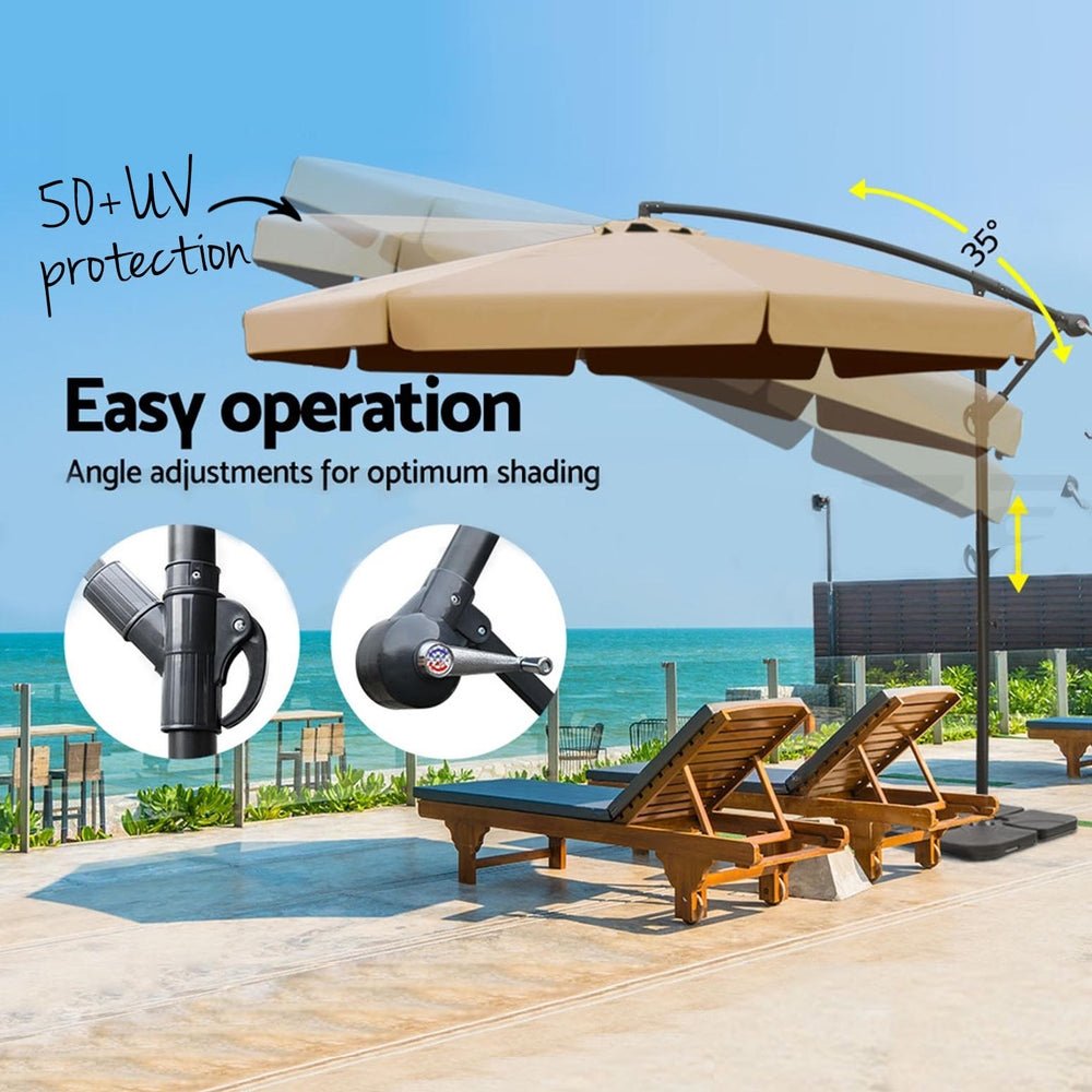 3m Outdoor Umbrella w/Base Cantilever Garden Beach Patio Beige - Home & Garden > Shading - Rivercity House & Home Co. (ABN 18 642 972 209) - Affordable Modern Furniture Australia
