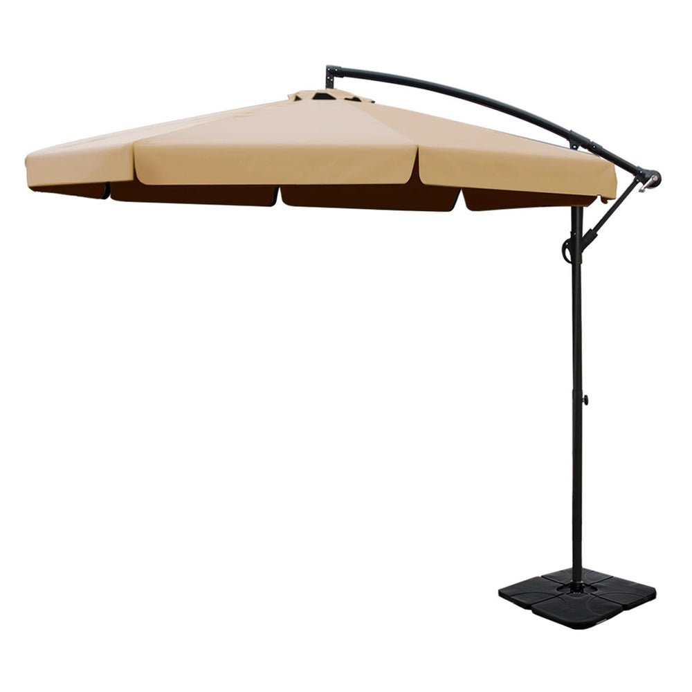 3m Outdoor Umbrella w/Base Cantilever Garden Beach Patio Beige - Home & Garden > Shading - Rivercity House & Home Co. (ABN 18 642 972 209) - Affordable Modern Furniture Australia