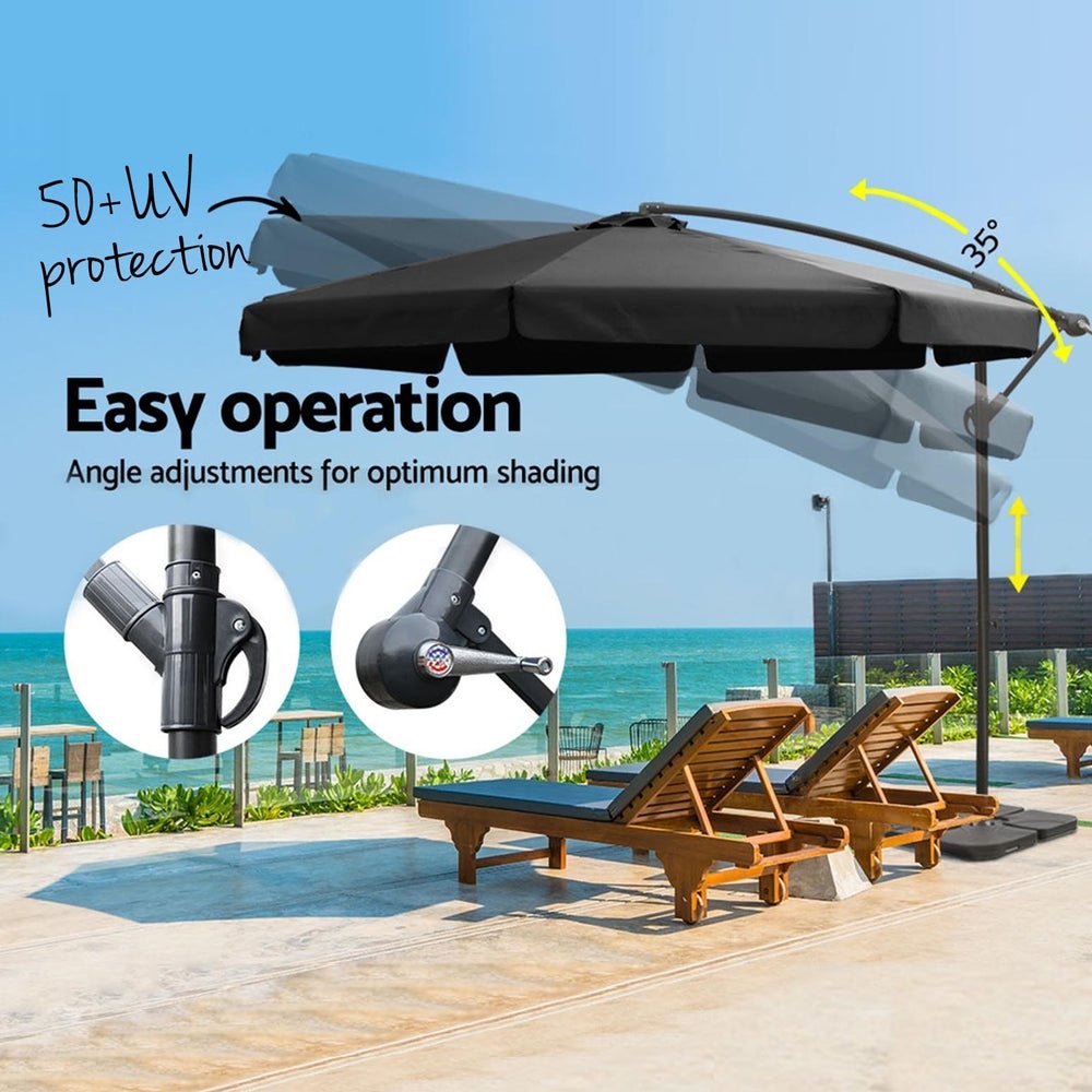 3m Outdoor Umbrella w/Base Cantilever Garden Beach Patio Black - Home & Garden > Shading - Rivercity House & Home Co. (ABN 18 642 972 209) - Affordable Modern Furniture Australia