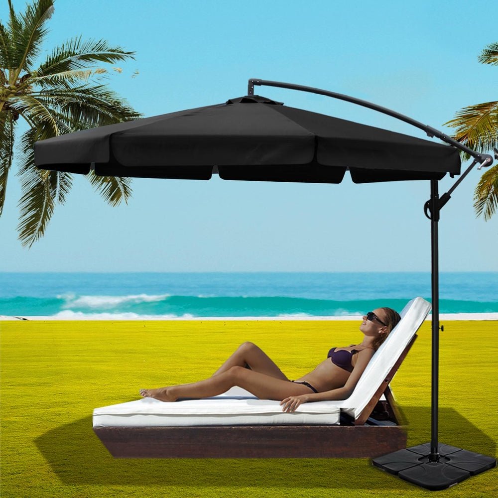 3m Outdoor Umbrella w/Base Cantilever Garden Beach Patio Black - Home & Garden > Shading - Rivercity House & Home Co. (ABN 18 642 972 209) - Affordable Modern Furniture Australia