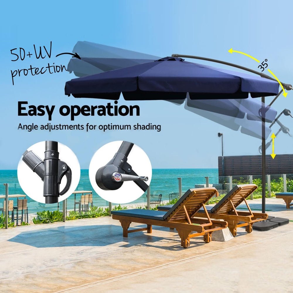 3m Outdoor Umbrella w/Base Cantilever Garden Beach Patio Navy - Home & Garden > Shading - Rivercity House & Home Co. (ABN 18 642 972 209) - Affordable Modern Furniture Australia