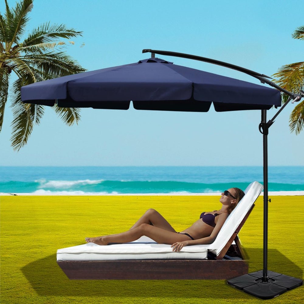 3m Outdoor Umbrella w/Base Cantilever Garden Beach Patio Navy - Home & Garden > Shading - Rivercity House & Home Co. (ABN 18 642 972 209) - Affordable Modern Furniture Australia