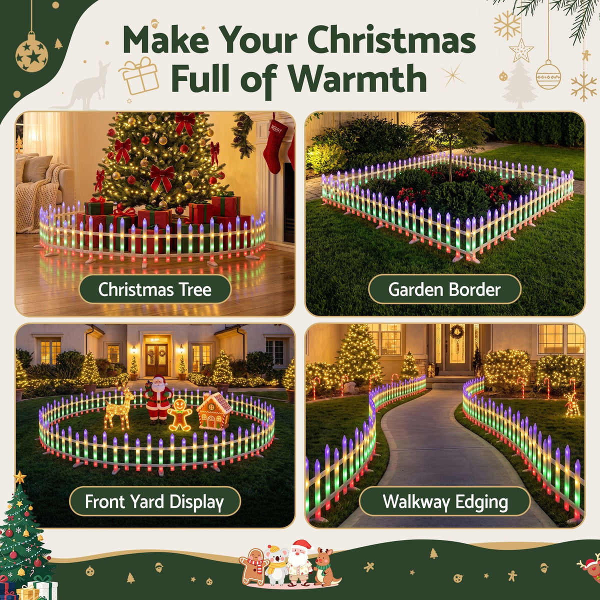 3m Solar Christmas Fence Lights Outdoor Garden Path Decor Multicolour 8pc - Occasions > Christmas > Outdoor Decorations & Lights - Rivercity House & Home Co. (ABN 18 642 972 209) - Affordable Modern Furniture Australia