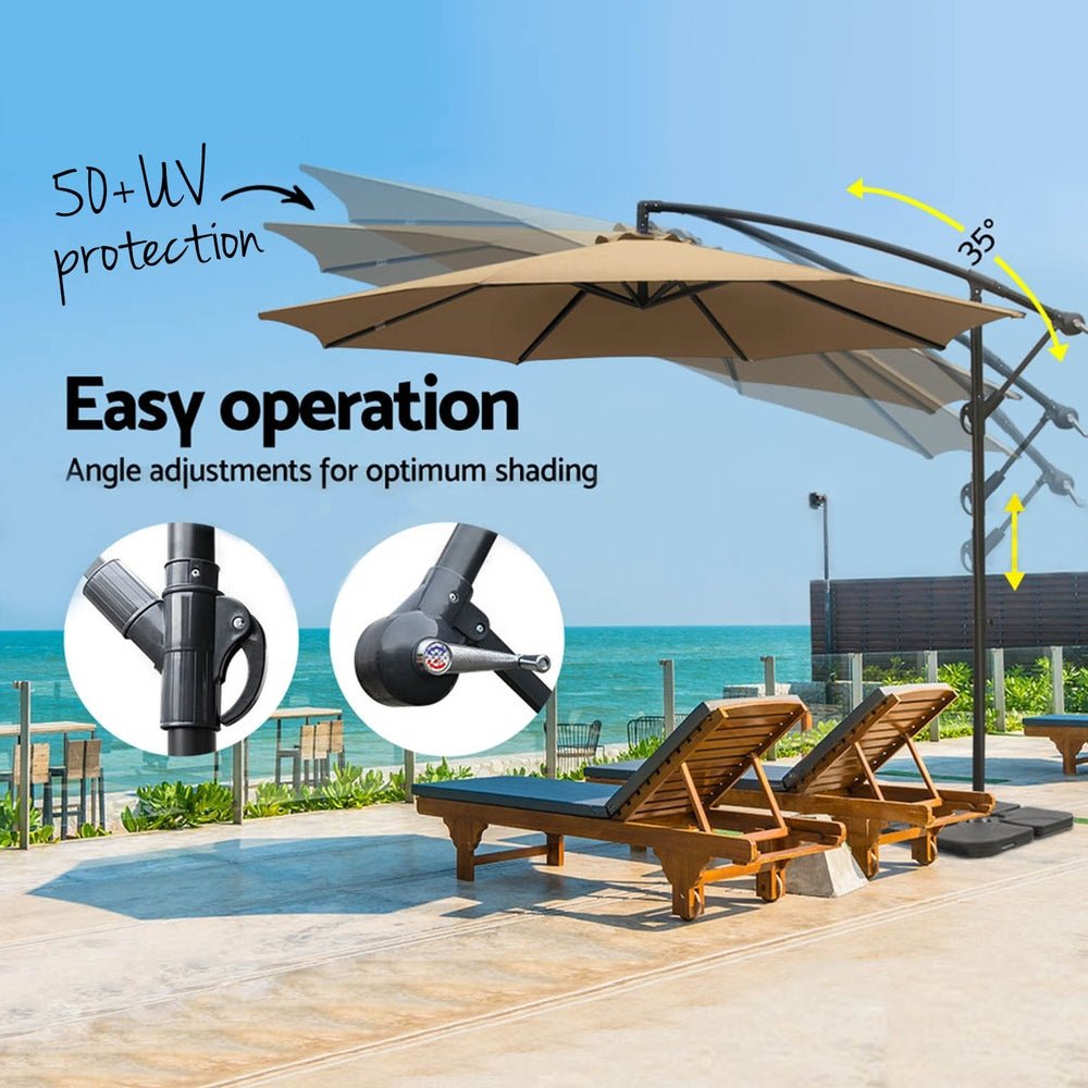 3m Umbrella w/Base Outdoor Cantilever Beach Garden Patio Parasol Beige - Home & Garden > Shading - Rivercity House & Home Co. (ABN 18 642 972 209) - Affordable Modern Furniture Australia
