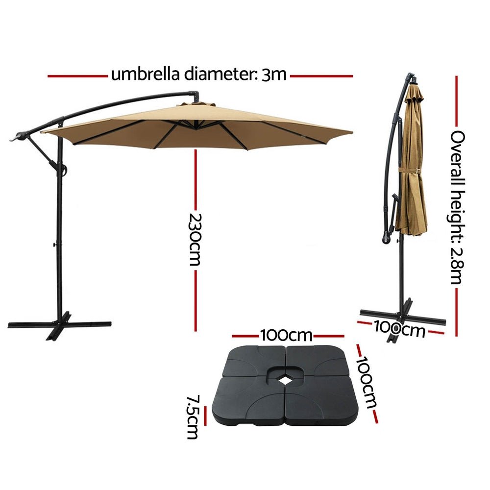 3m Umbrella w/Base Outdoor Cantilever Beach Garden Patio Parasol Beige - Home & Garden > Shading - Rivercity House & Home Co. (ABN 18 642 972 209) - Affordable Modern Furniture Australia