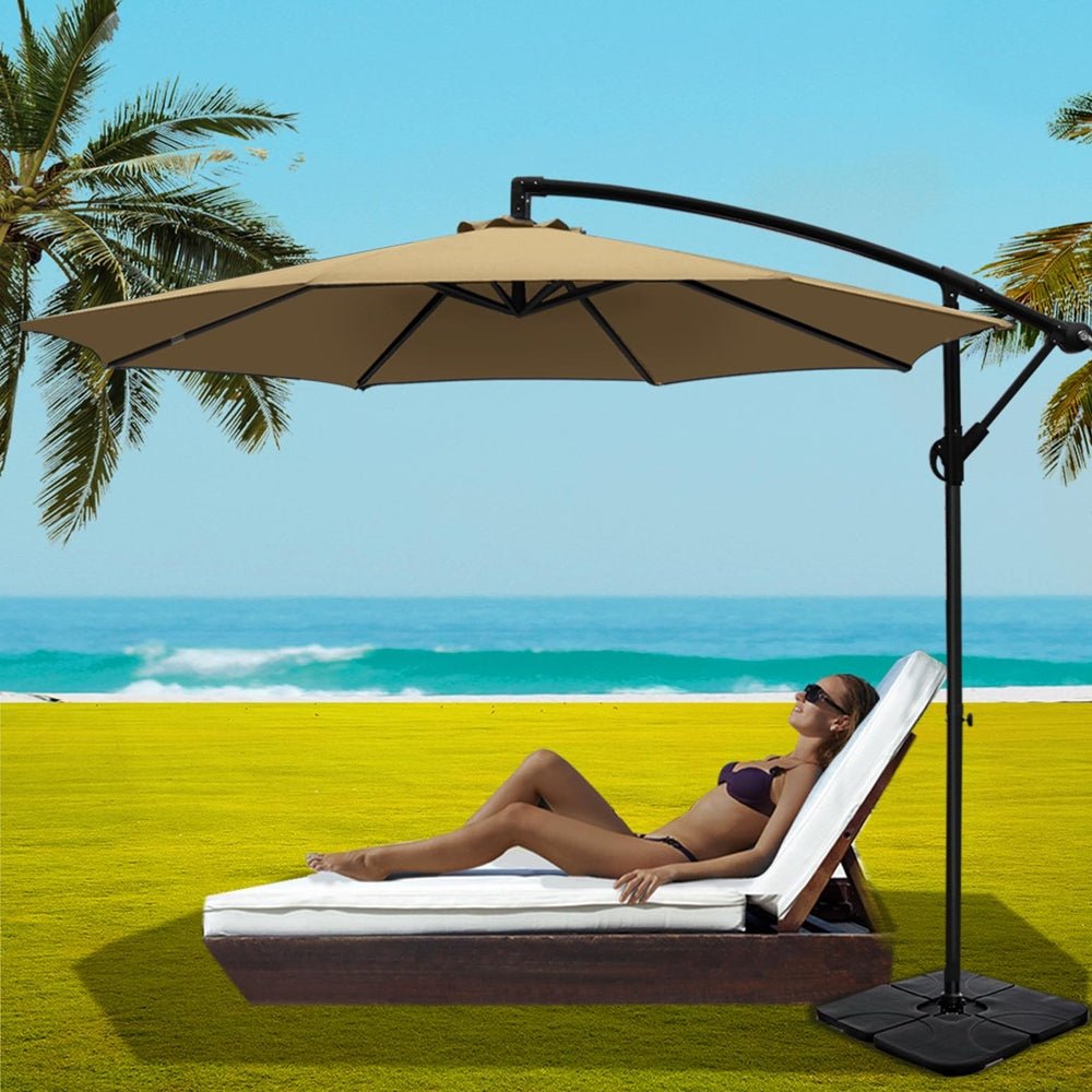 3m Umbrella w/Base Outdoor Cantilever Beach Garden Patio Parasol Beige - Home & Garden > Shading - Rivercity House & Home Co. (ABN 18 642 972 209) - Affordable Modern Furniture Australia