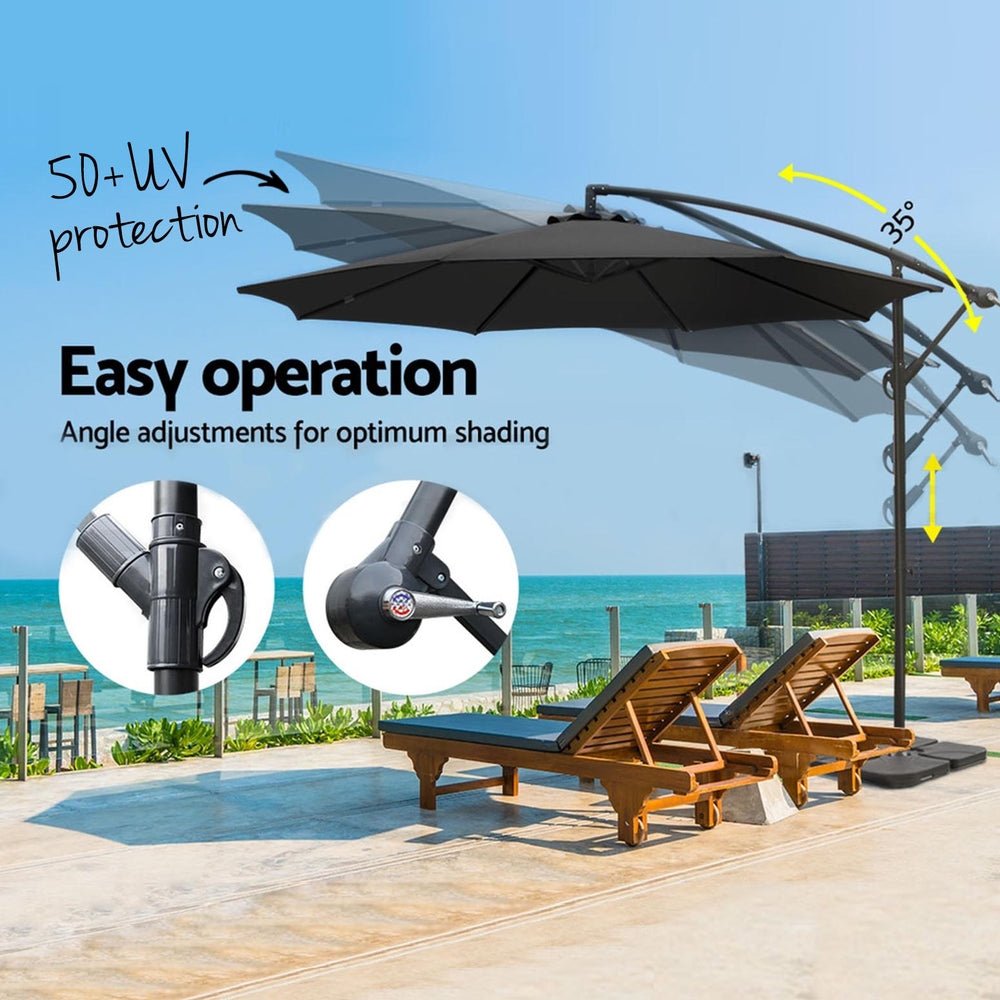 3m Umbrella w/Base Outdoor Cantilever Beach Garden Patio Parasol Black - Home & Garden > Shading - Rivercity House & Home Co. (ABN 18 642 972 209) - Affordable Modern Furniture Australia