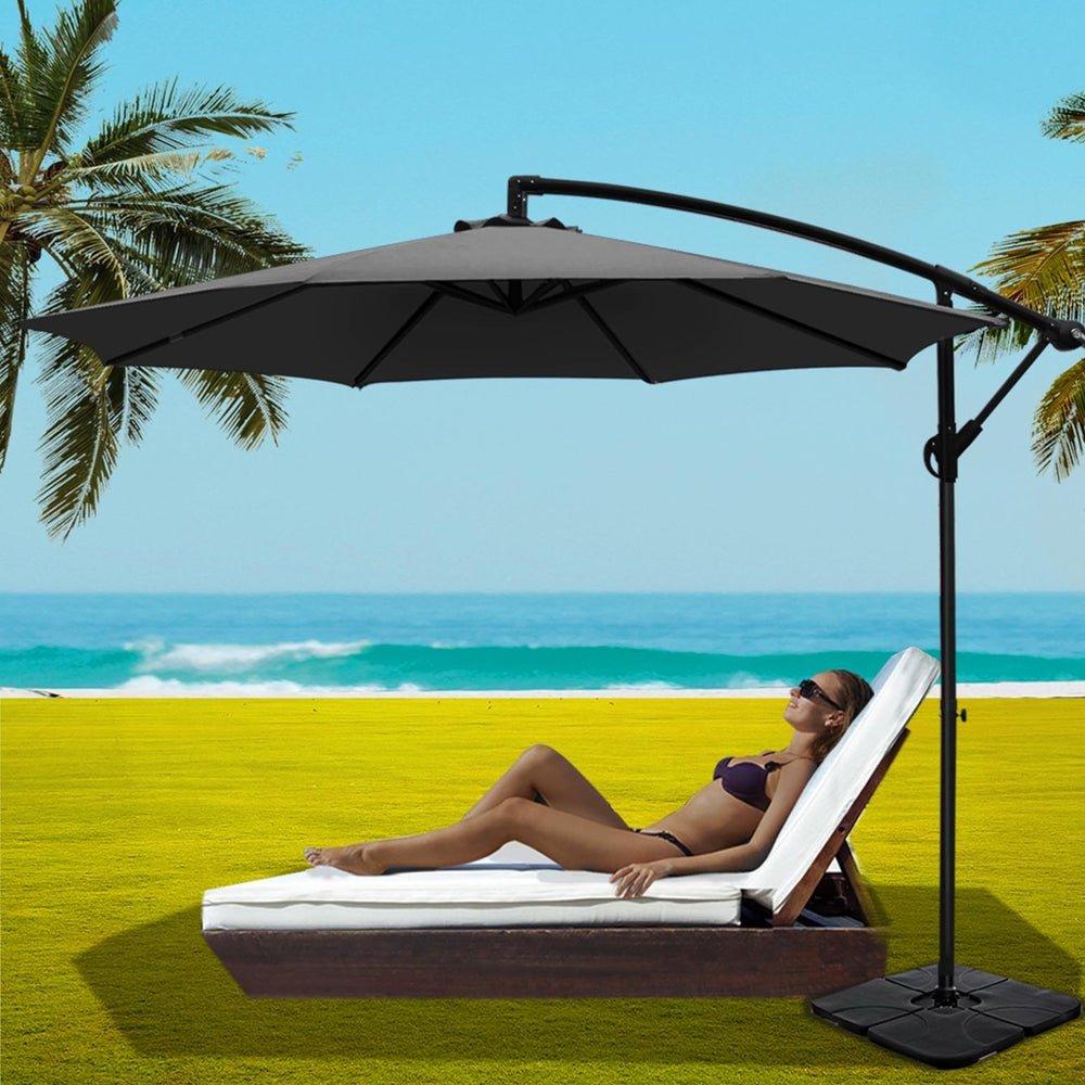 3m Umbrella w/Base Outdoor Cantilever Beach Garden Patio Parasol Charcoal - Home & Garden > Shading - Rivercity House & Home Co. (ABN 18 642 972 209) - Affordable Modern Furniture Australia