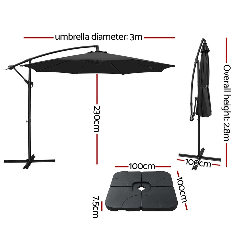 3m Umbrella w/Base Outdoor Cantilever Beach Garden Patio Parasol Charcoal - Home & Garden > Shading - Rivercity House & Home Co. (ABN 18 642 972 209) - Affordable Modern Furniture Australia