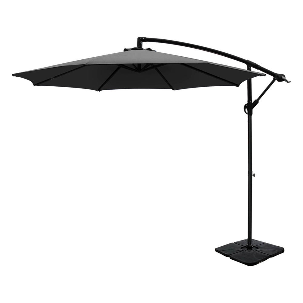 3m Umbrella w/Base Outdoor Cantilever Beach Garden Patio Parasol Charcoal - Home & Garden > Shading - Rivercity House & Home Co. (ABN 18 642 972 209) - Affordable Modern Furniture Australia