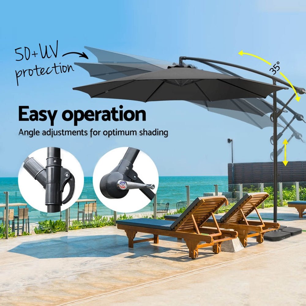 3m Umbrella w/Base Outdoor Cantilever Beach Garden Patio Parasol Charcoal - Home & Garden > Shading - Rivercity House & Home Co. (ABN 18 642 972 209) - Affordable Modern Furniture Australia