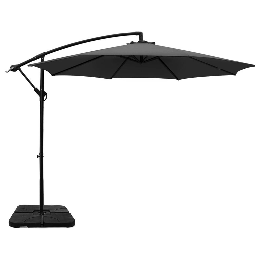 3m Umbrella w/Base Outdoor Cantilever Beach Garden Patio Parasol Charcoal - Home & Garden > Shading - Rivercity House & Home Co. (ABN 18 642 972 209) - Affordable Modern Furniture Australia