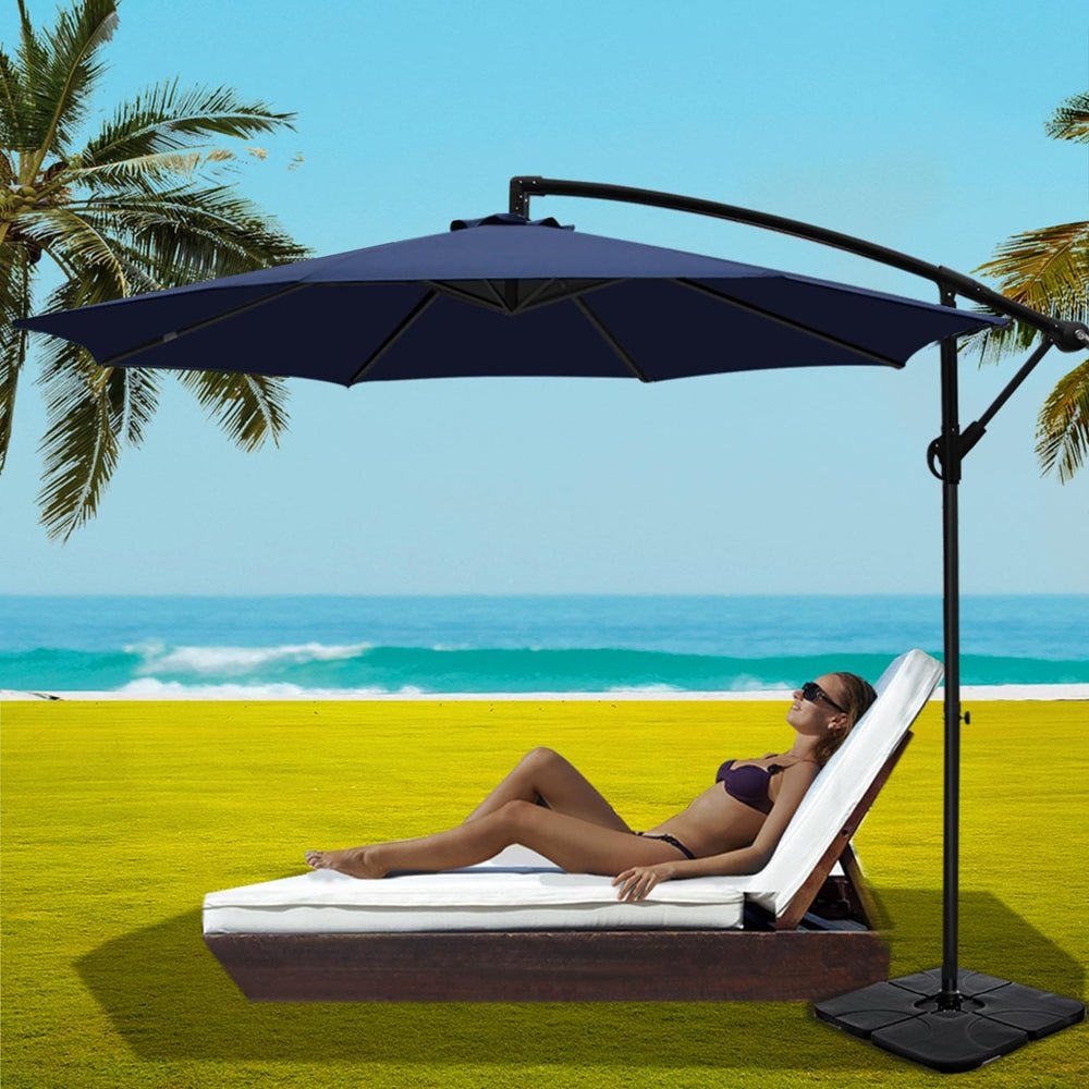 3m Umbrella w/Base Outdoor Cantilever Beach Garden Patio Parasol Navy - Home & Garden > Shading - Rivercity House & Home Co. (ABN 18 642 972 209) - Affordable Modern Furniture Australia