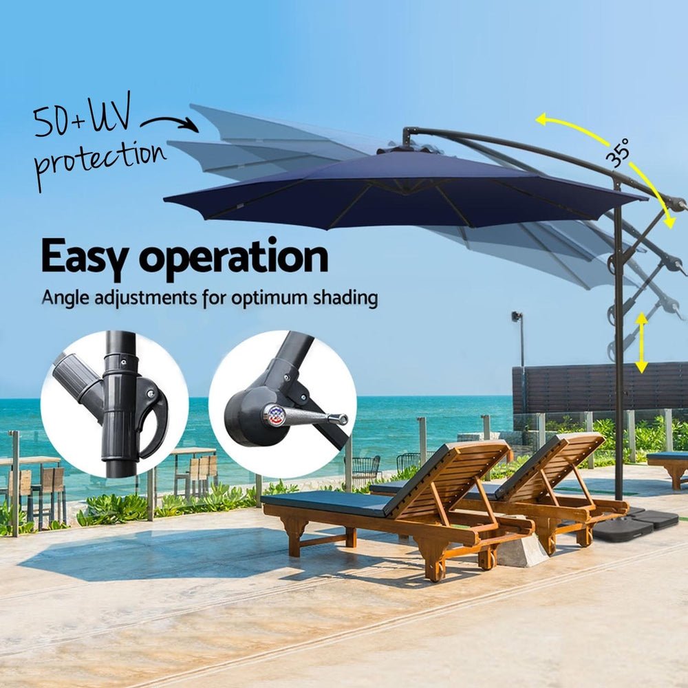 3m Umbrella w/Base Outdoor Cantilever Beach Garden Patio Parasol Navy - Home & Garden > Shading - Rivercity House & Home Co. (ABN 18 642 972 209) - Affordable Modern Furniture Australia