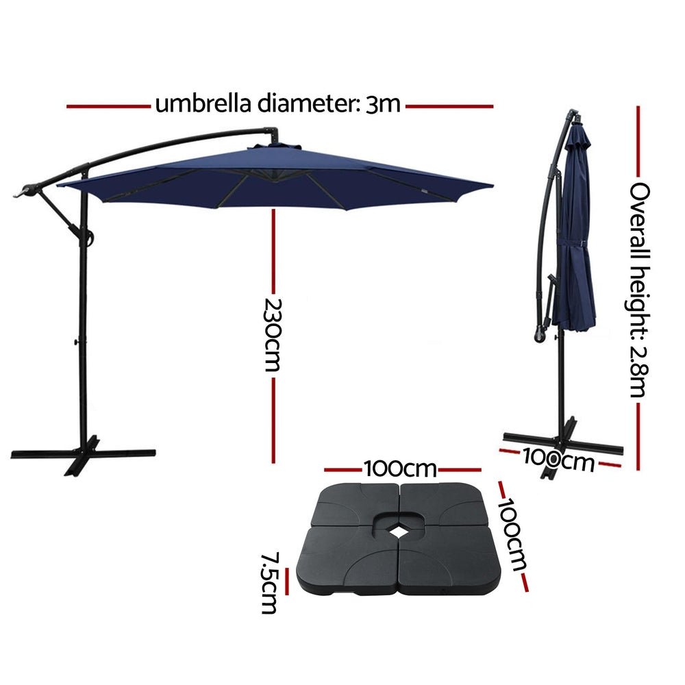 3m Umbrella w/Base Outdoor Cantilever Beach Garden Patio Parasol Navy - Home & Garden > Shading - Rivercity House & Home Co. (ABN 18 642 972 209) - Affordable Modern Furniture Australia
