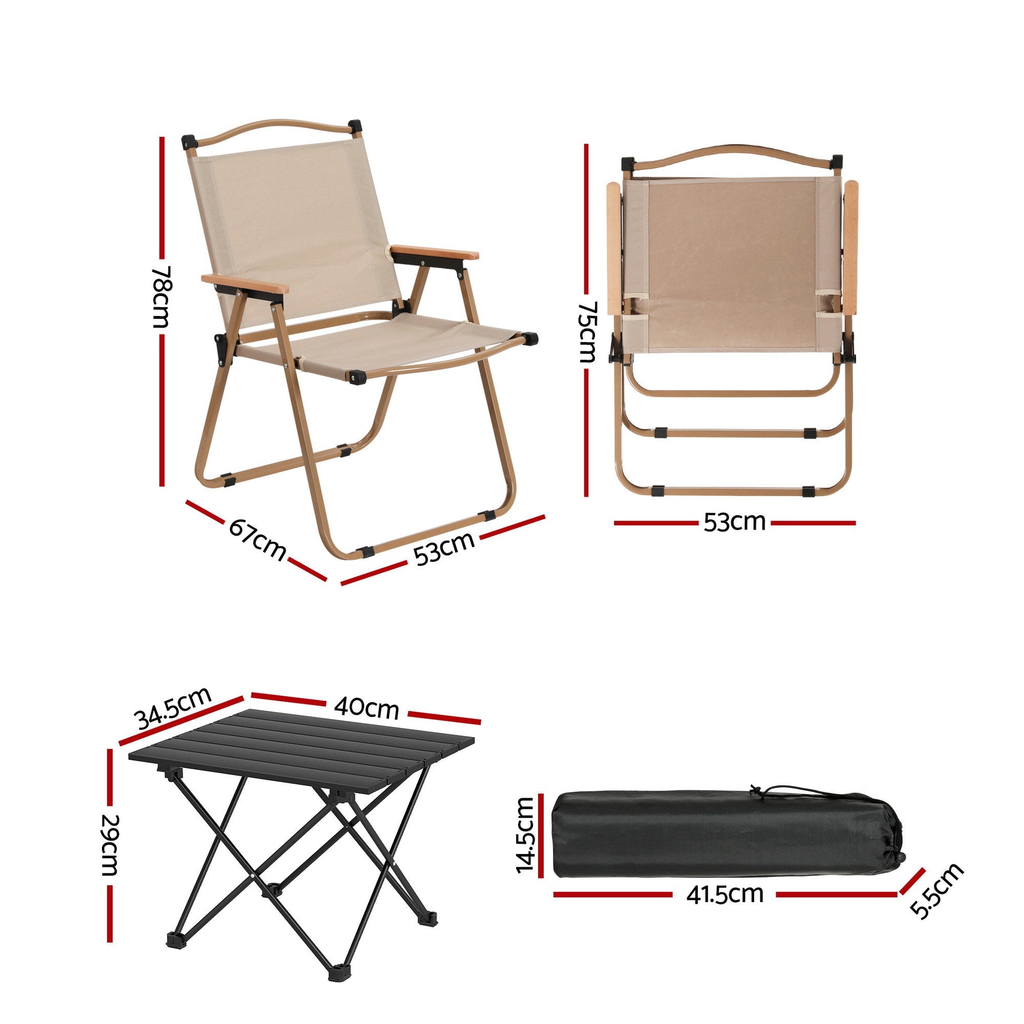 3pc Camping Table Chair Set Outdoor Folding Aluminium Portable Picnic - Outdoor Recreation > Camping > Camp Furniture - Rivercity House & Home Co. (ABN 18 642 972 209) - Affordable Modern Furniture Australia
