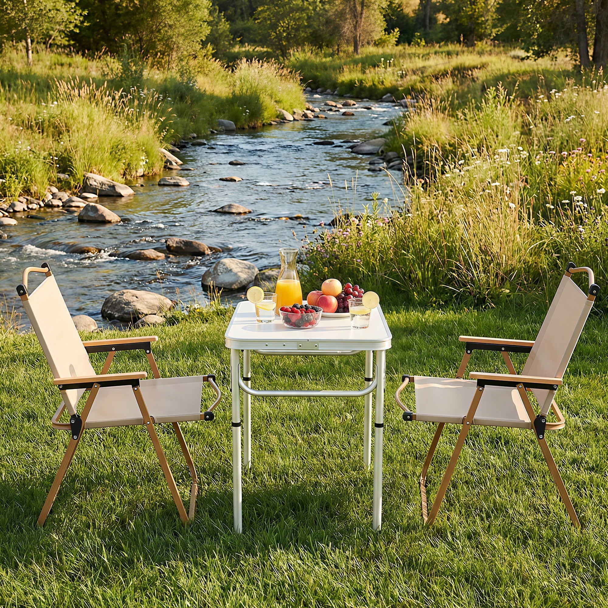 3pc Camping Table Chair Set Outdoor Folding Aluminium Portable Picnic - Outdoor Recreation > Camping > Camp Furniture - Rivercity House & Home Co. (ABN 18 642 972 209) - Affordable Modern Furniture Australia